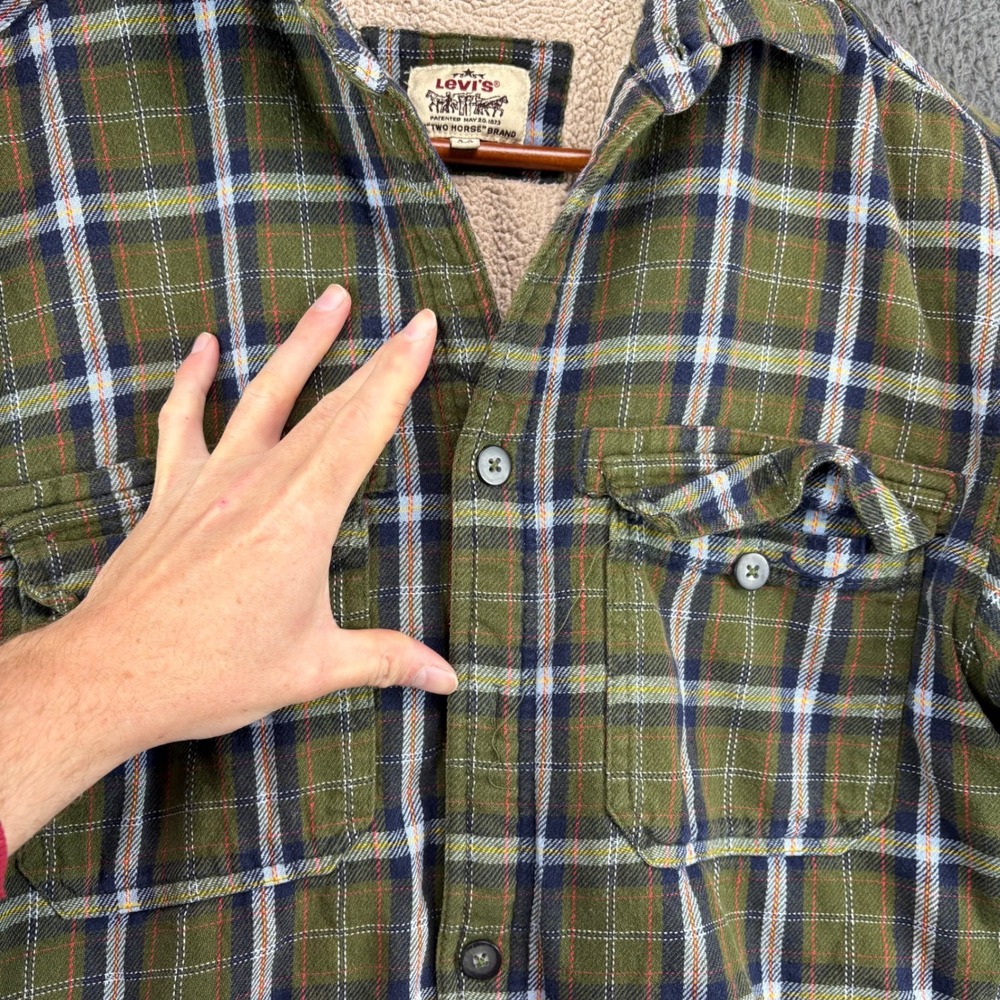 Levis Mens Sherpa Lined Flannel Shirt Jacket Medium Distressed Bleached - Picture 3 of 9